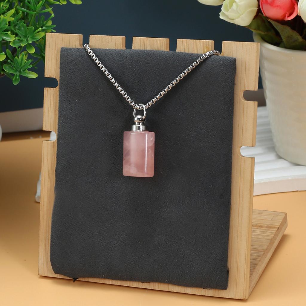 1Pc Healing Crystal Perfume Bottle Necklace Pendant Flat Cylinder Charm Silver Chain Necklaces for Women Jewellery 30x18mm