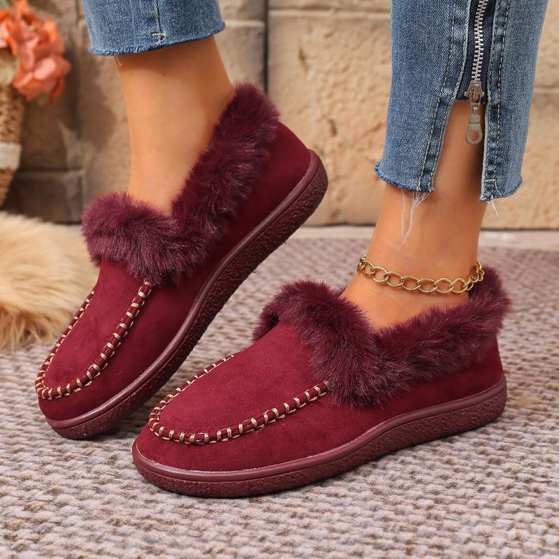 Women's Retro Fuzzy Round-Toe Cotton Shoes - Fleece-Lined, Thickly Padded, Flat Sole. Stylish, Versatile & Cozy Winter Footwear, Ideal for Wholesale