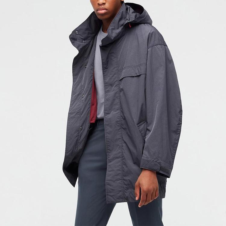 Uniqlo X Jil Sander Свободный крой С капюшоном На молнии Средней длины Прямой силуэт Пальто Мужские пальто Темно-серый 439927-08