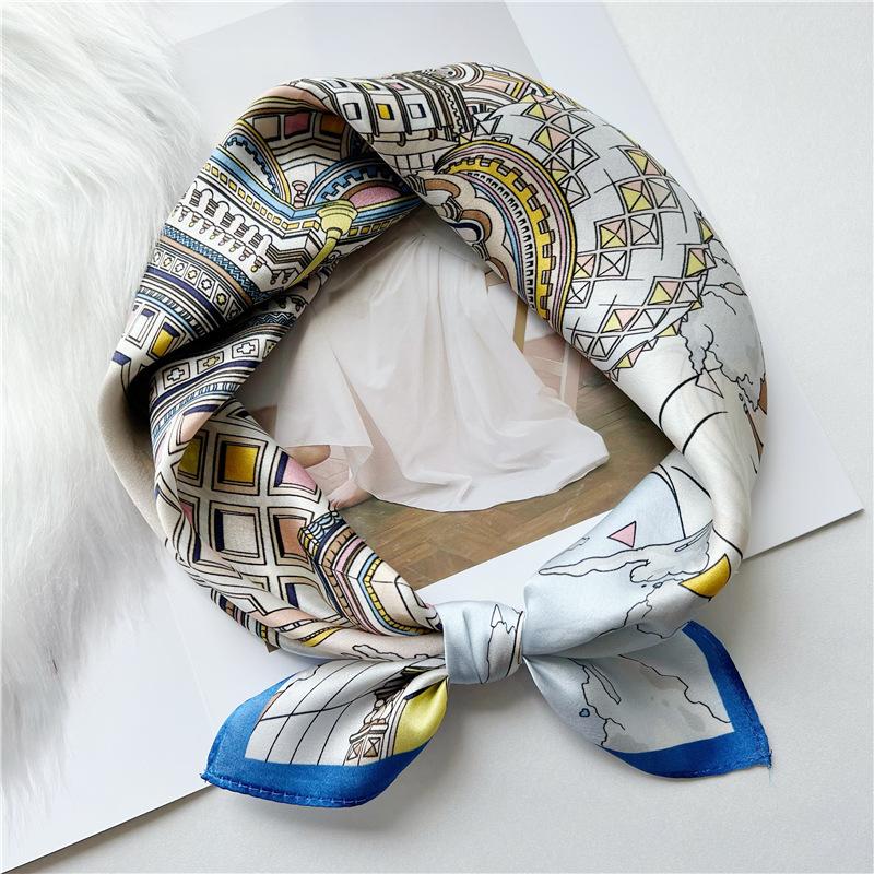 53*53cm Square Silk Scarf Women's Fashion Printed Small Neck Scarf Office Women's Hair Belt Folar Handkerchief Women's Handkerchief Scarf