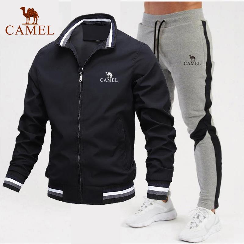 Camel Spring and Autumn Fashion New Men's Jacket Set Casual Set Spliced Pants Baseball Jacket High Quality Embroidery Clothes