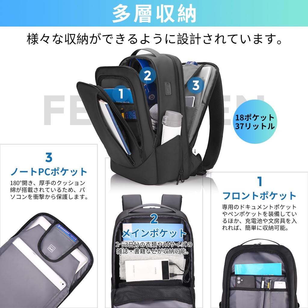 Деловой рюкзак на 2025 год Расширяемый Большой Дюймовый ПК USB Зарядка Ноутбук Для бизнеса Черный [FENRUIEN] Мужской, Последний, Многофункциональный, Складной,