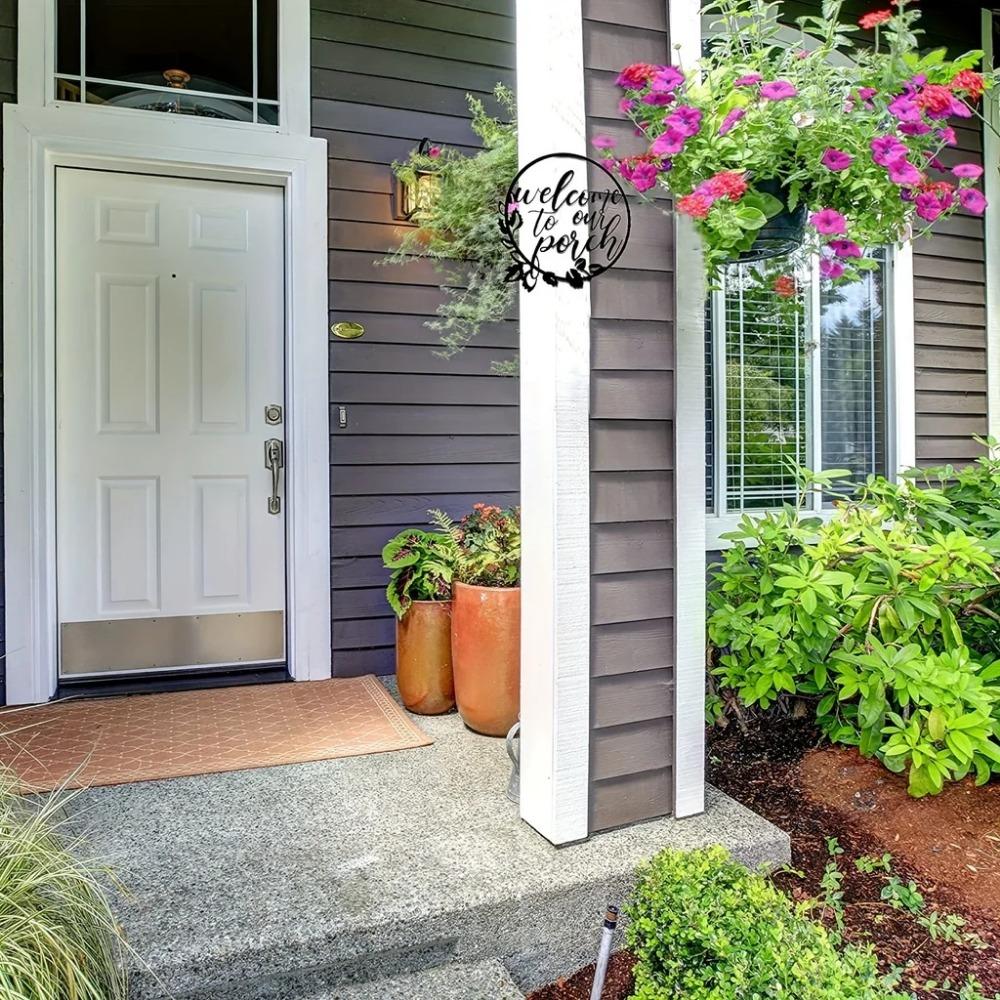 1pc Welcome To Our Porch Metal Sign - Farmhouse Kitchen Home Office Wall Outdoor Decor Supplies