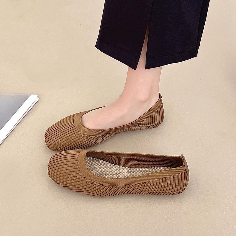 Вязаные балетки Осень Новые Квадратный носок Неглубокие Сетчатые Дышащие Мягкая подошва Нескользящие Кроссовки