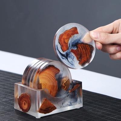 Набор из 7 предметов ручной работы, художественные подставки под чай, японские термоизоляционные коврики из смолы и дерева, креативные подставки под чай в стиле кунг-фу