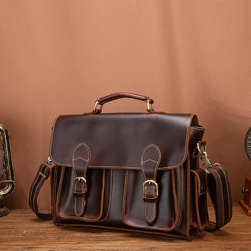 Men Crazy Horse Leather Antique Vintage Design Business Briefcase Laptop Bag Attache Messenger Bag Tote Portfolio