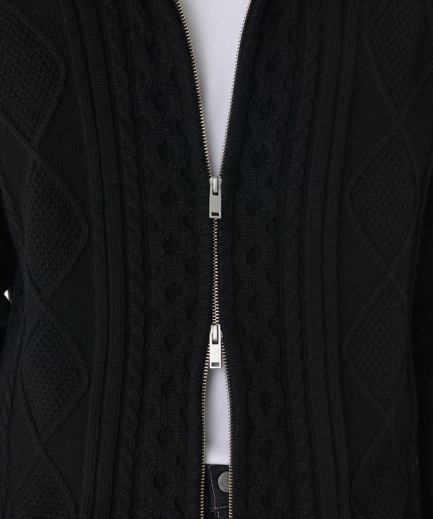 Musinsa Standard Aran Cable Knit Hooded Zip-Up [Black]