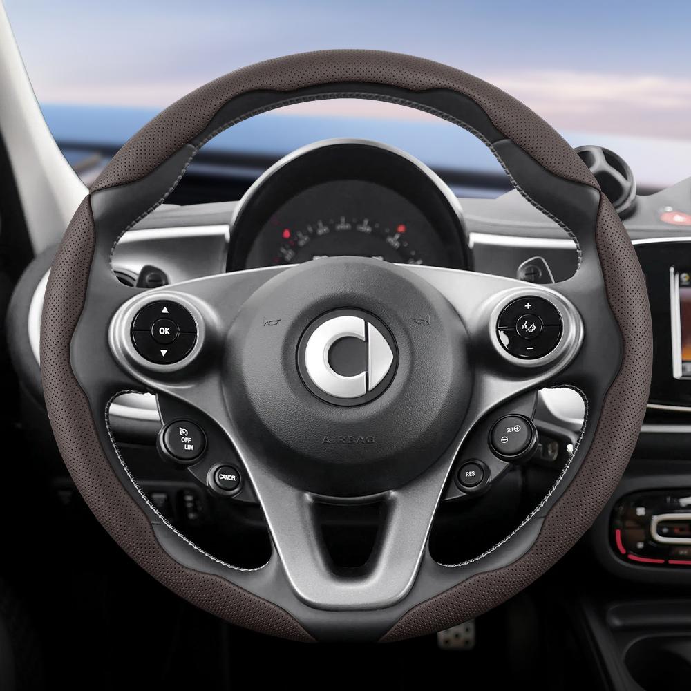 vcxja9 Suitable for Smart Breathable Hole Leather Steering Wheel Cover Segmented Quick Release Design Non-Slip and Durable Fortwo 451 450 453