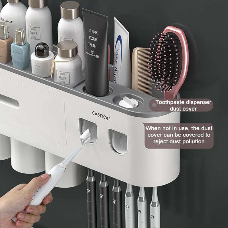 Magnetic Adsorption Inverted Toothbrush Holder Double Automatic Toothpaste Squeezer Dispenser Storage Rack Bathroom Accessories