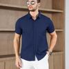 Мужская рубашка с коротким рукавом, однотонная, в стиле business casual, для летней моды, не требует глажки, удобный и универсальный топ