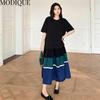MODIQUE Summer Plus Size Women Loose Versatile A-Line Patchwork Pleated Cotton T-Shirt Long Dresses Female Casual Oversize Short Sleeve O-Neck Dresses