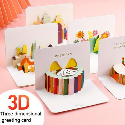 1 шт., новая трехмерная 3d складная поздравительная открытка, маленькая открытка для детского сада, креативные пожелания на день рождения, складная открытка с благодарностью