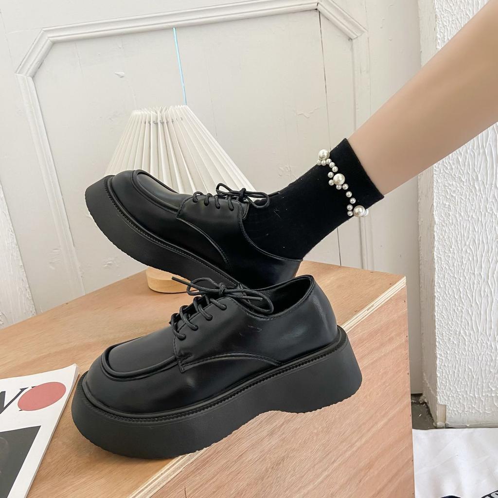 Small Leather Shoes Women's 2025 Spring and Summer New Fashion Versatile British Style Black Heightening Work Shoes Platform Shoes Children