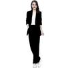 2 Pcs/Set Women Coat Pants Set Lapel Single Button Mid Length Cardigan Long Sleeve Jacket Wide Leg High Waist Straight Trousers Lady Formal