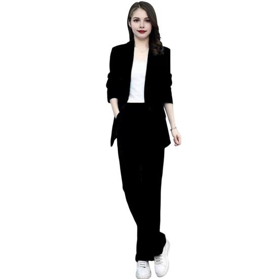 Spring Autumn Thin Section Blazer Women's Lapel Button Section Jacket + Casual Straight Trousers Two Piece Set