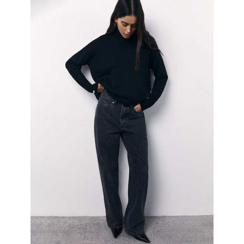 Женский осенне-зимний свободный вязаный свитер с высоким воротом