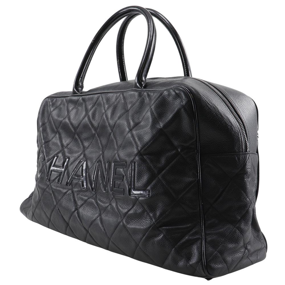 CHANEL Matelasse Boston bag logo black Caviar skin/enamel Women Used