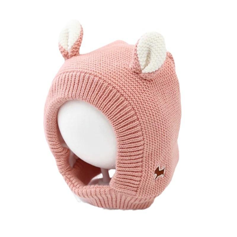 Зимний флисовый утолщенный детский головной убор с ушками кролика, защита ушей, вязаная шапка для младенцев, милая шерстяная шапка для мальчиков и девочек