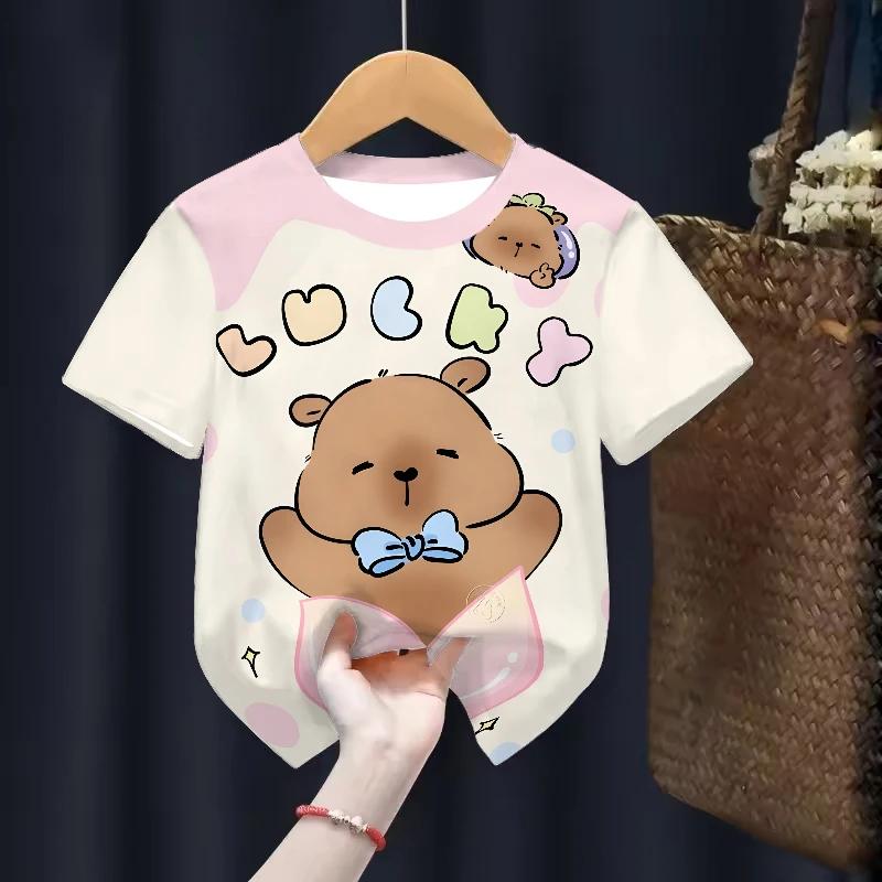 Одежда для детей капибары Футболки Летние с принтом Мультяшная мода Футболка с коротким рукавом Топы для девочек Свободные футболки