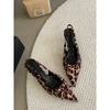 Niche High Heels Leopard Print Bag Head Sandals Fairy Shoes Summer Temperament Pointed Bow Single Shoes