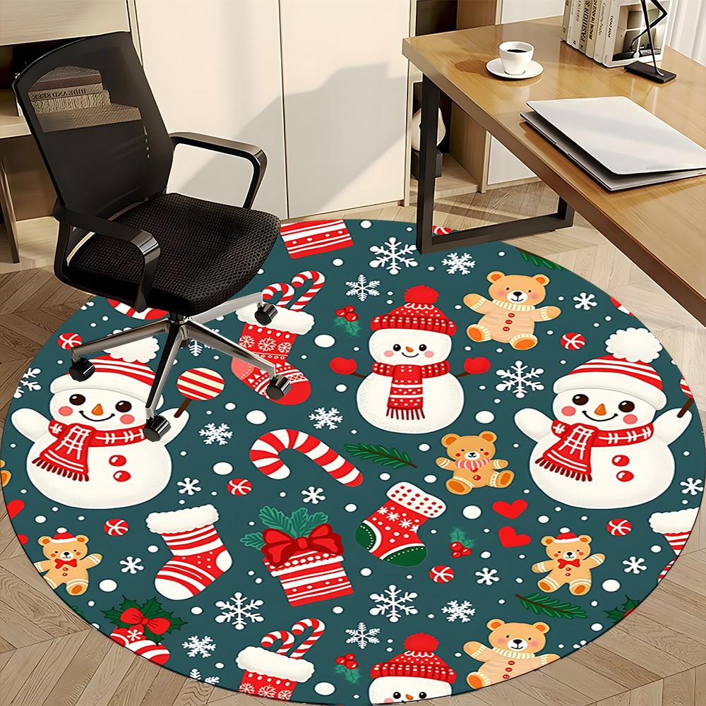 1pc Christmas Winter Office Round Area Rug, Under Office Chairs Bedroom Living Room Home Decor, Room Deco, Available in Various Sizes
