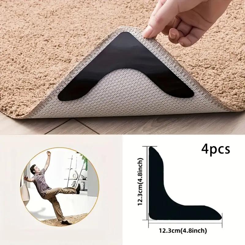 4 Pieces Carpet Gripper Non Slip Reusable Washable Sticker Anti Curl Carpet Sticker Floor Mats Anti Slip Fixing Pads Patches