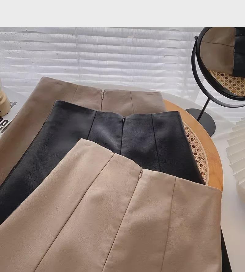 Женские шорты А-силуэта из искусственной кожи с высокой талией и широкими штанинами — корейская мода на осень/зиму