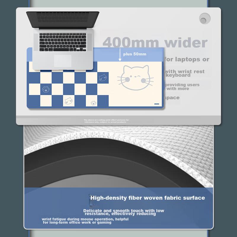 LESAILES Chess Cat Gaming Mouse Pad Extra Large Size, Thickened with Locking Edge, Office Computer Keyboard Desk Mat, Blue And Yellow, 900*400*3mm