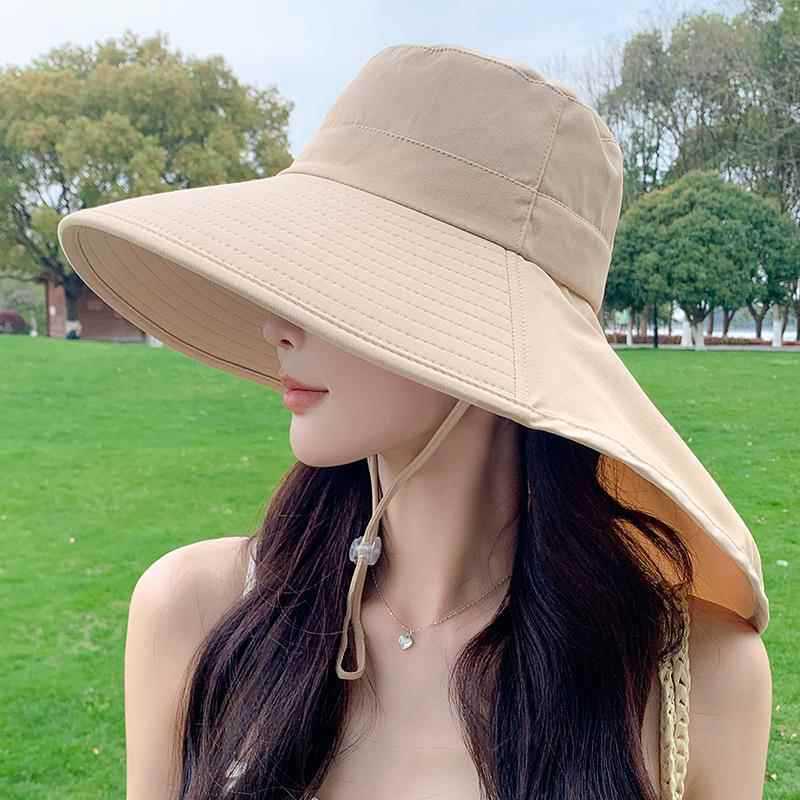 Neck protection sun hat women's big eaves shawl ultraviolet outdoor riding sunshade face bucket hat foldable sun hat