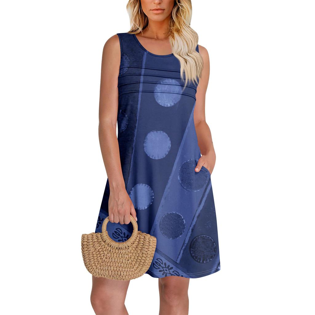 Womens Summer Dresses Loose  Sleeveless Sundresses Dress With Pockets
