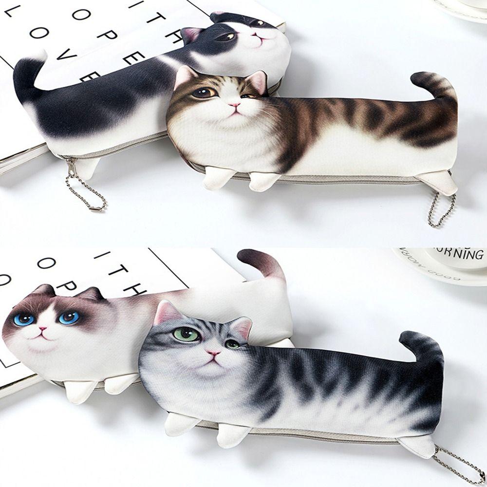 Creative Learning Office Supplies 3D Simulation Cat Pen Storage Pen Bag Stationery Bag Pencil Case