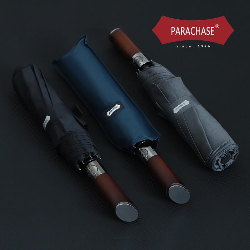 PARACHASE автоматический 121 см очень большой складной зонт из дерева в стиле ретро - идеально подходит для солнца и дождя