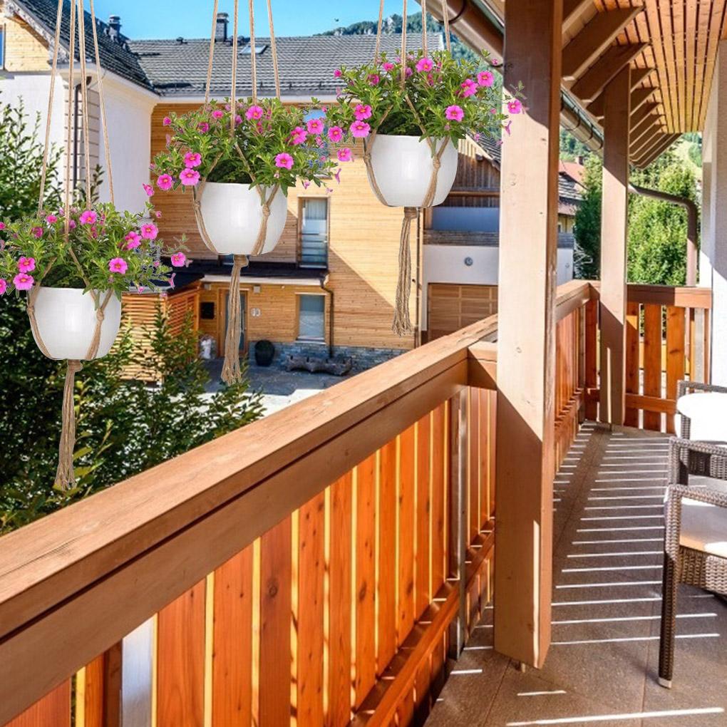 Упаковка из 4 держателей для цветочных корзин, многоразовые, для внутреннего и наружного использования, для сада, патио, переднего двора, декоративные цветочные горшки, подвесные веревки