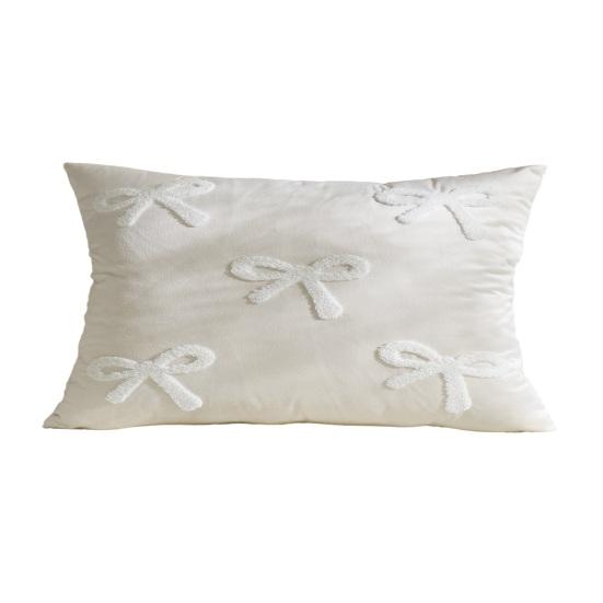 Наволочка декоративная бархатистая мягкая с узором в виде бантиков разных размеров чехол для подушки диван спальня