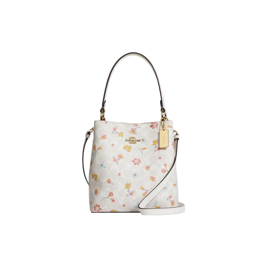 COACH Town Coated Canvas Smooth Leather Bucket Bag , Portable Crossbody Bag , Shoulder Bag Small Women's Ecru (Unisex) Shoulder Bags