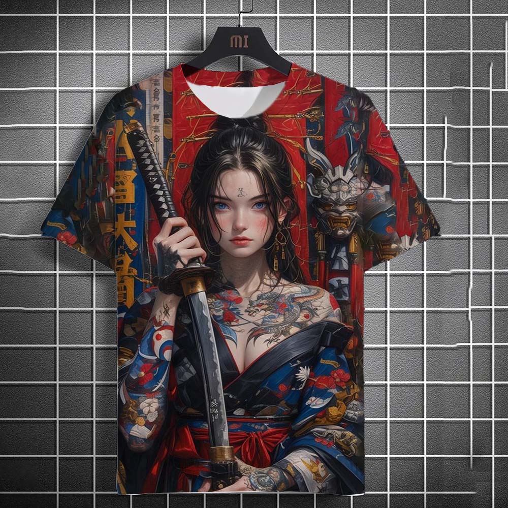 Футболки с 3D-принтом с рисунком девушки с татуировками - Модные повседневные мужские футболки с коротким рукавом - Мягкая полиэстеровая ткань средней эластичности, летняя одежда свободного кроя