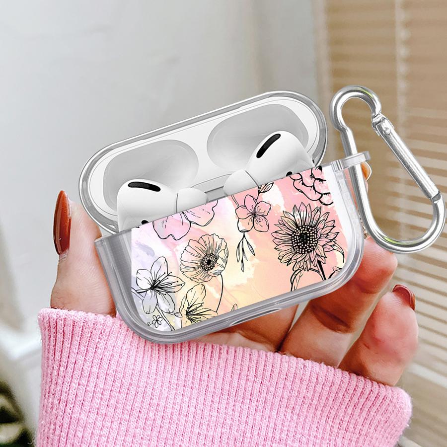 Прозрачные Чехлы для Наушников Чехол Для Airpods 3 Pro2 1 4 Pro 2 Pro3 Линейный Рисунок Цветок