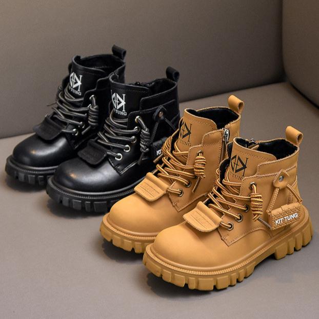 Осенне-зимние новые детские желтые ботинки, повседневные, с мягкой подошвой, нескользящие, бархатные, короткие ботинки для маленьких мальчиков