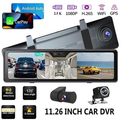 11,26-дюймовый автомобильный видеорегистратор 1080P, беспроводной Carplay, Android, авто, двойной объектив, Wi-Fi, видеорегистратор, Wi-Fi, GPS, FM, Bluetooth, циклическая запись, видеорегистратор