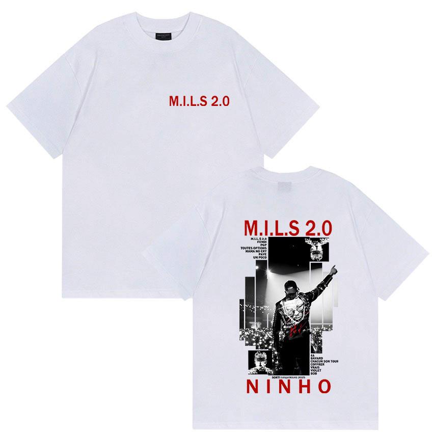 2025 Summer Rapper NINHO M.I.L.S 2.0 Album Merch T Shirt Men's Gothic Hip Hop Leisure Retro Style Cotton Short Sleeve T-shirt