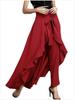 Womens High Waist Straight Leg Pants Summer Ruffle Hem A-line Flowy Long Skirts with Belt