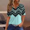Жен. Футболка Футболка С принтом Пуговицы С короткими рукавами Повседневные Выходные Мода Классический V-образный вырез Обычный Верх
