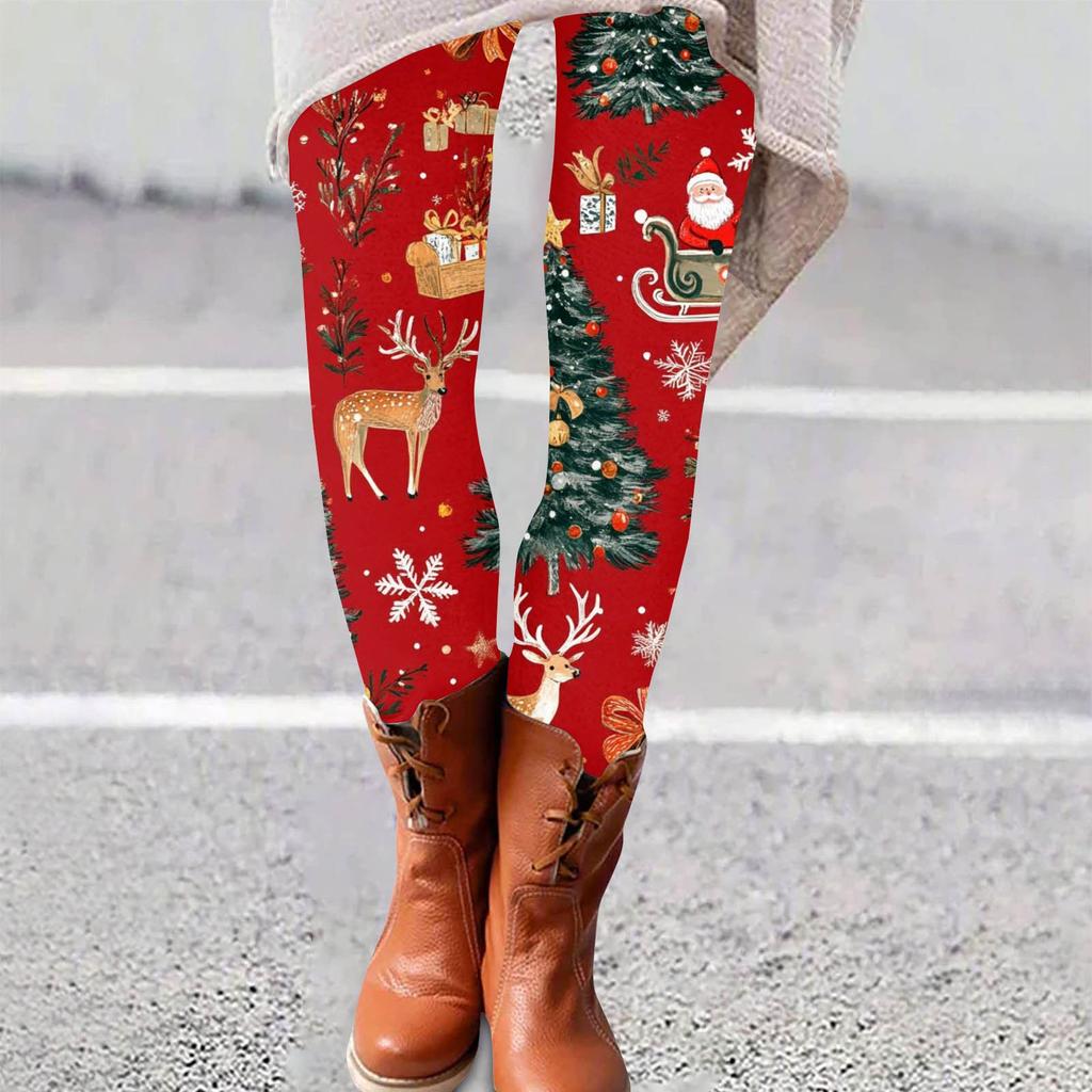 Женские брюки с рождественским принтом, эластичные, мягкие, повседневные, домашние, спальные брюки