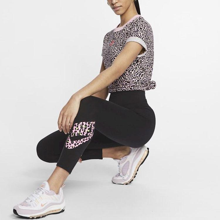 Nike Леггинсы женские с принтом букв из хлопка, черные CW2503-011