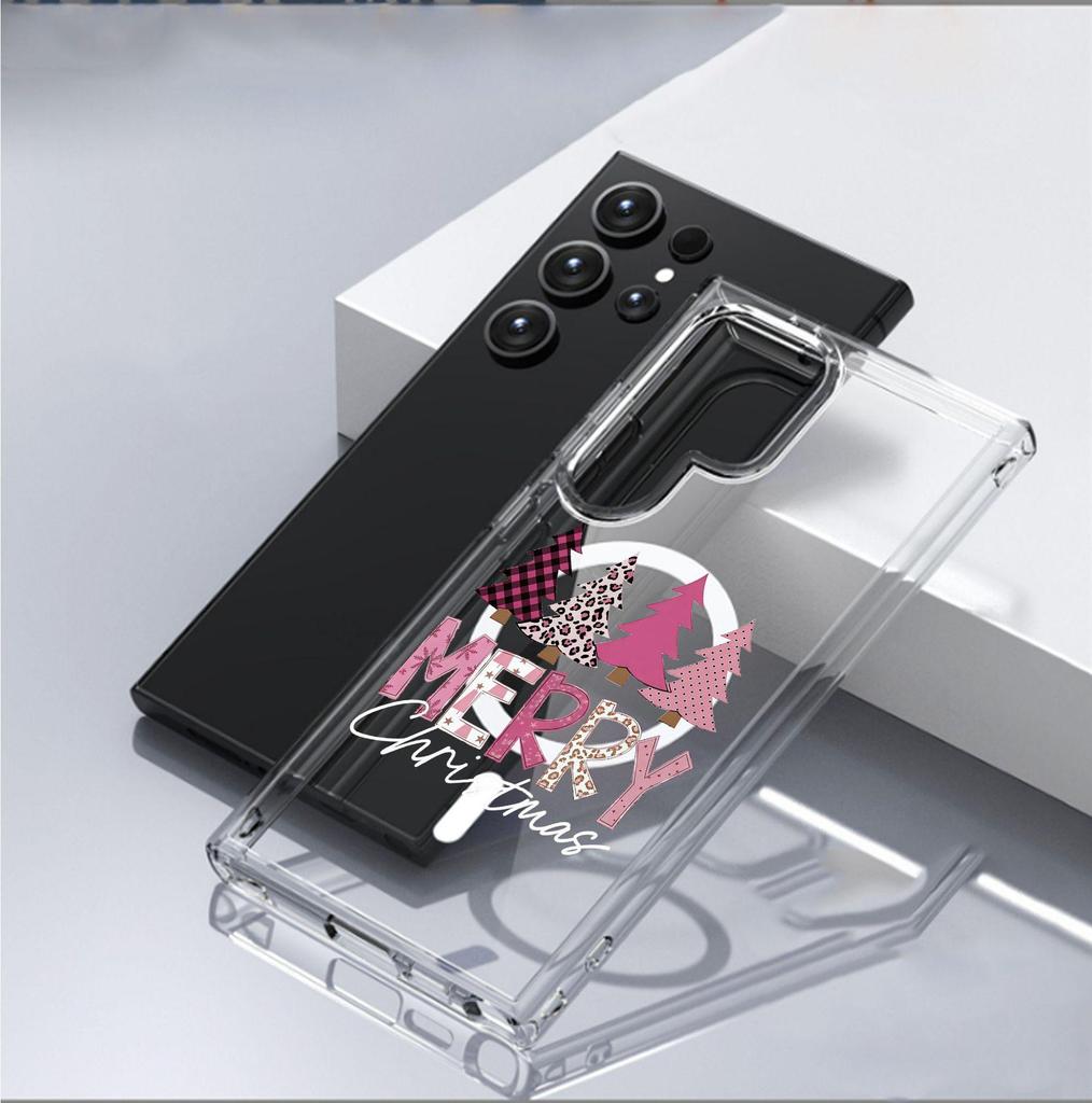 Магнитный прозрачный чехол «С Рождеством» для iPhone 14/15/16/17 Pro Max – Полное покрытие