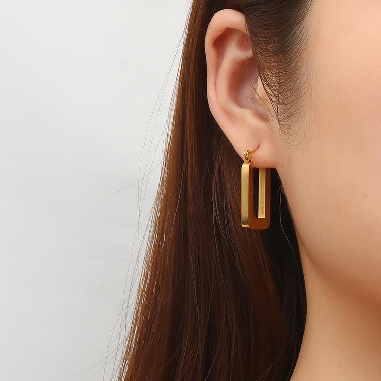 Retro Style, Rectangular Stainless Steel Earrings Trendy High-end Women's Temperament Titanium Steel Earrings Jewelry