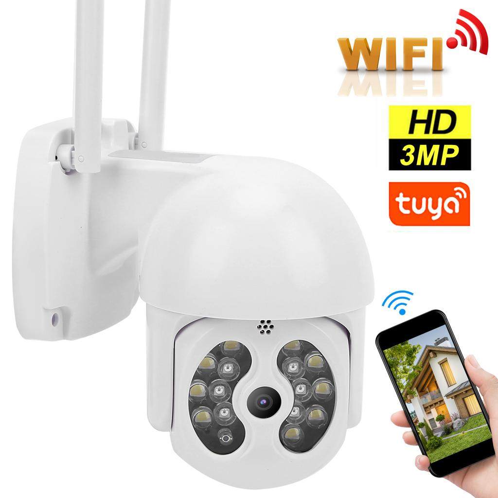 3МП Уличная камера WiFi PTZ Обнаружение движения Полноцветное ночное видение Двусторонняя связь IP65 для TUYA