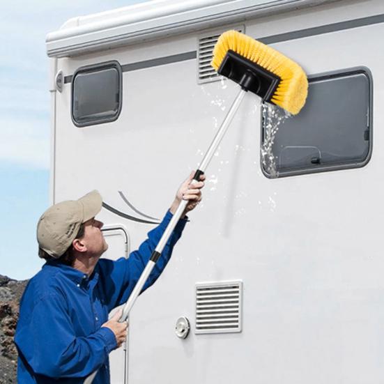 Car Cleaning Brush with Soft Synthetic Bristles Telescopic Handle Built-in Hose Attachment Car Wash Brush