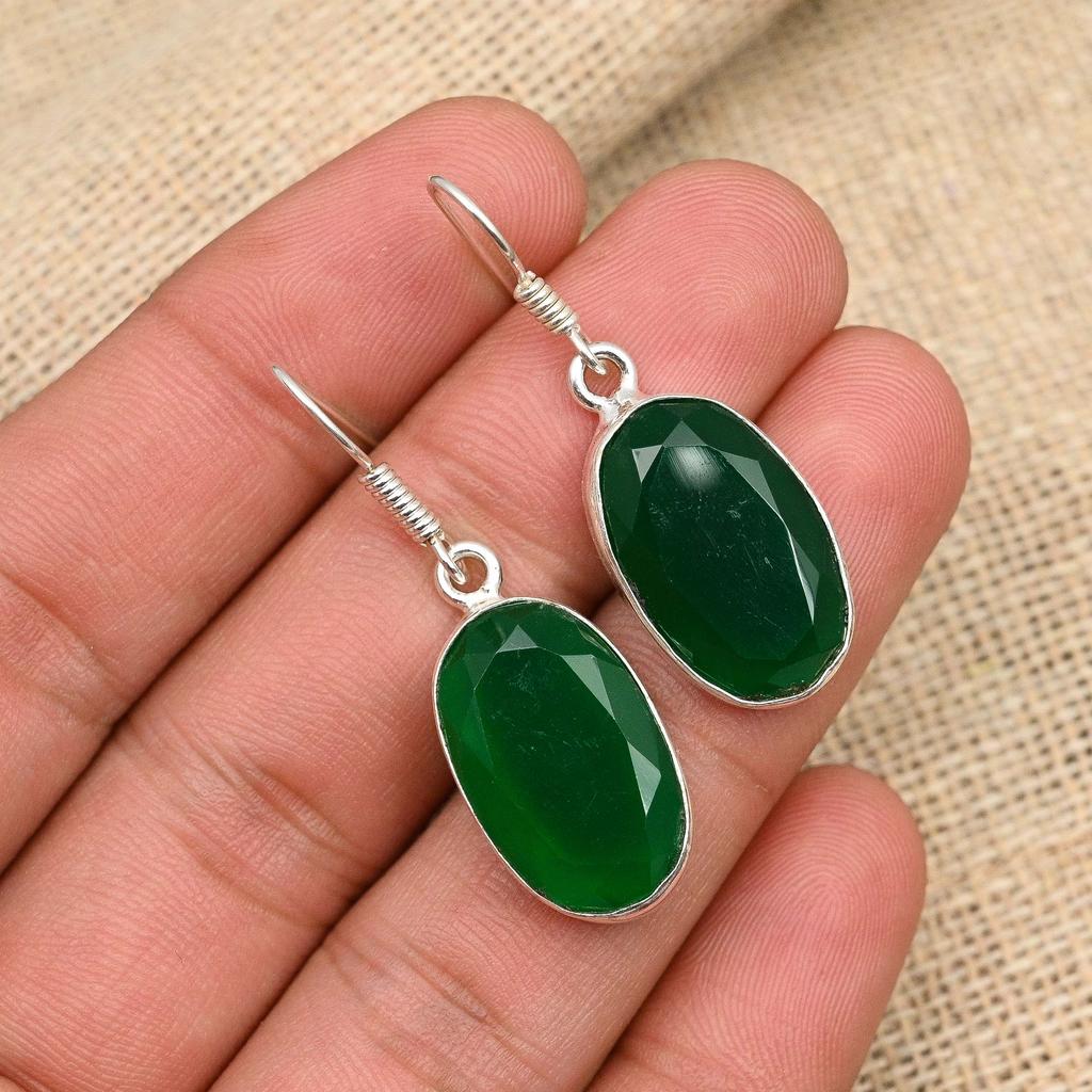 Ювелирные изделия из серебра 925 пробы с ограненным зеленым ониксом и драгоценным камнем ручной работы