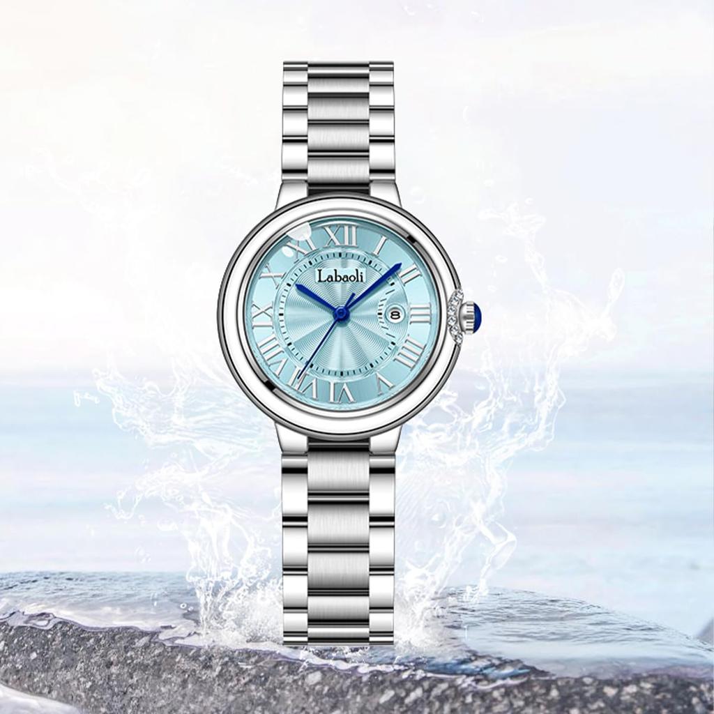 Women's Silver Wristwatch, Waterproof, Brand Name, Stylish, Business, Stainless Steel, Luxury, Gift, Simple, Cute, Blue Watch for Women